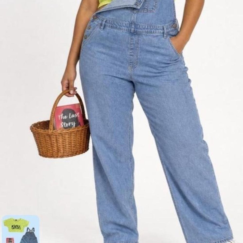 Abercrombie & Fitch Denim Overalls Women's XL Blue Light Wash Relaxed 90s Style - Picture 2 of 8